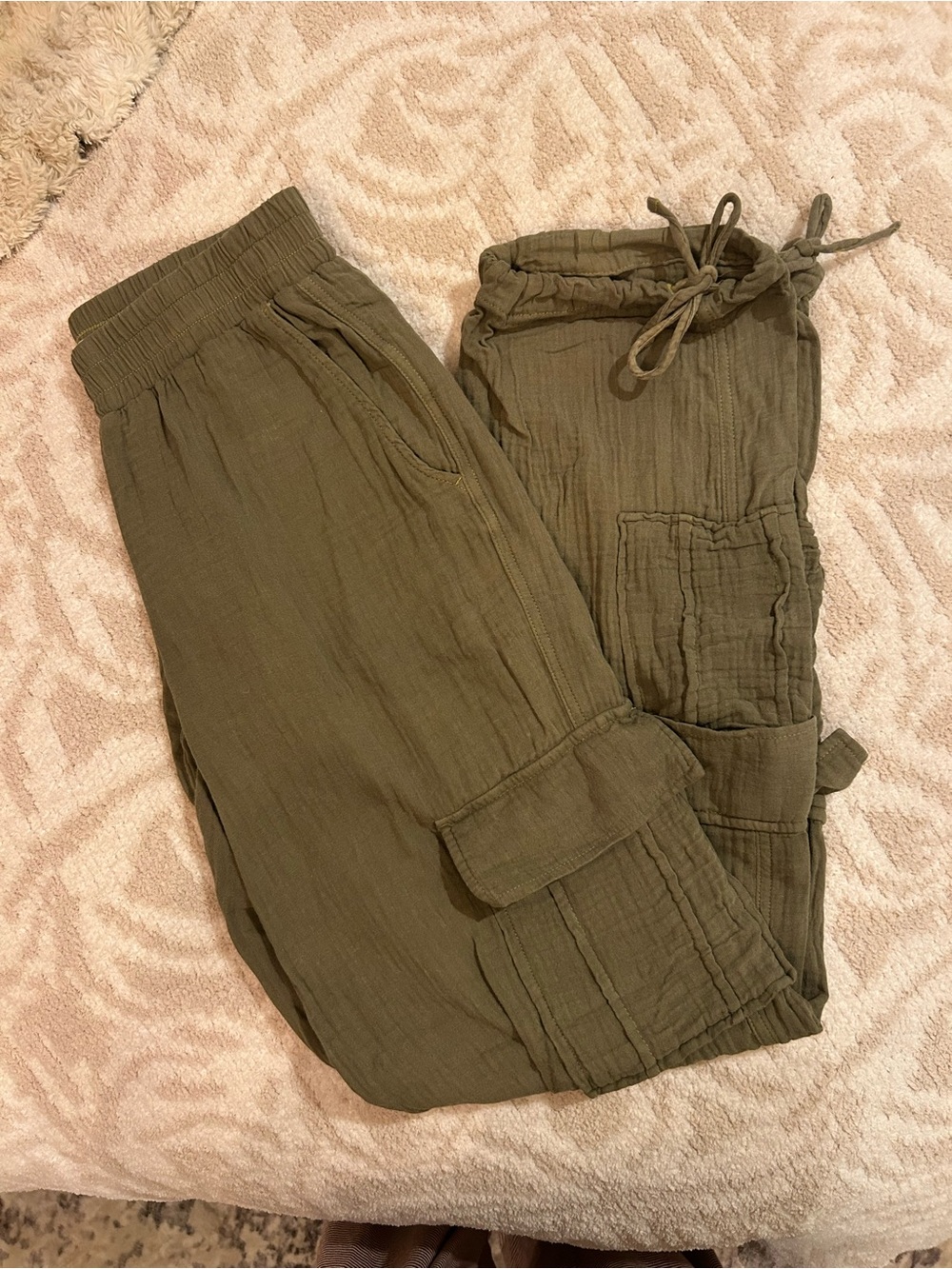 Olive Cargo Jogger Pants with Drawstring Waist